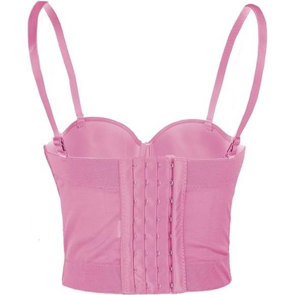 Women's Mesh Bustier Crop Top Push Up Corset Tops Bra Black - Picture 3 of 8